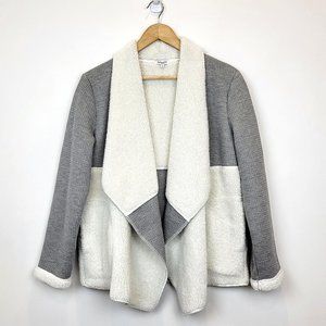 Splendid White Gray Sherpa Waffleknit Open Front Cardigan, Size Small, EUC